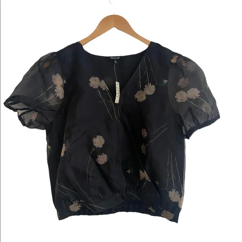 Silk Organza Puff-Sleeve Wrap Top in Aster Portrait